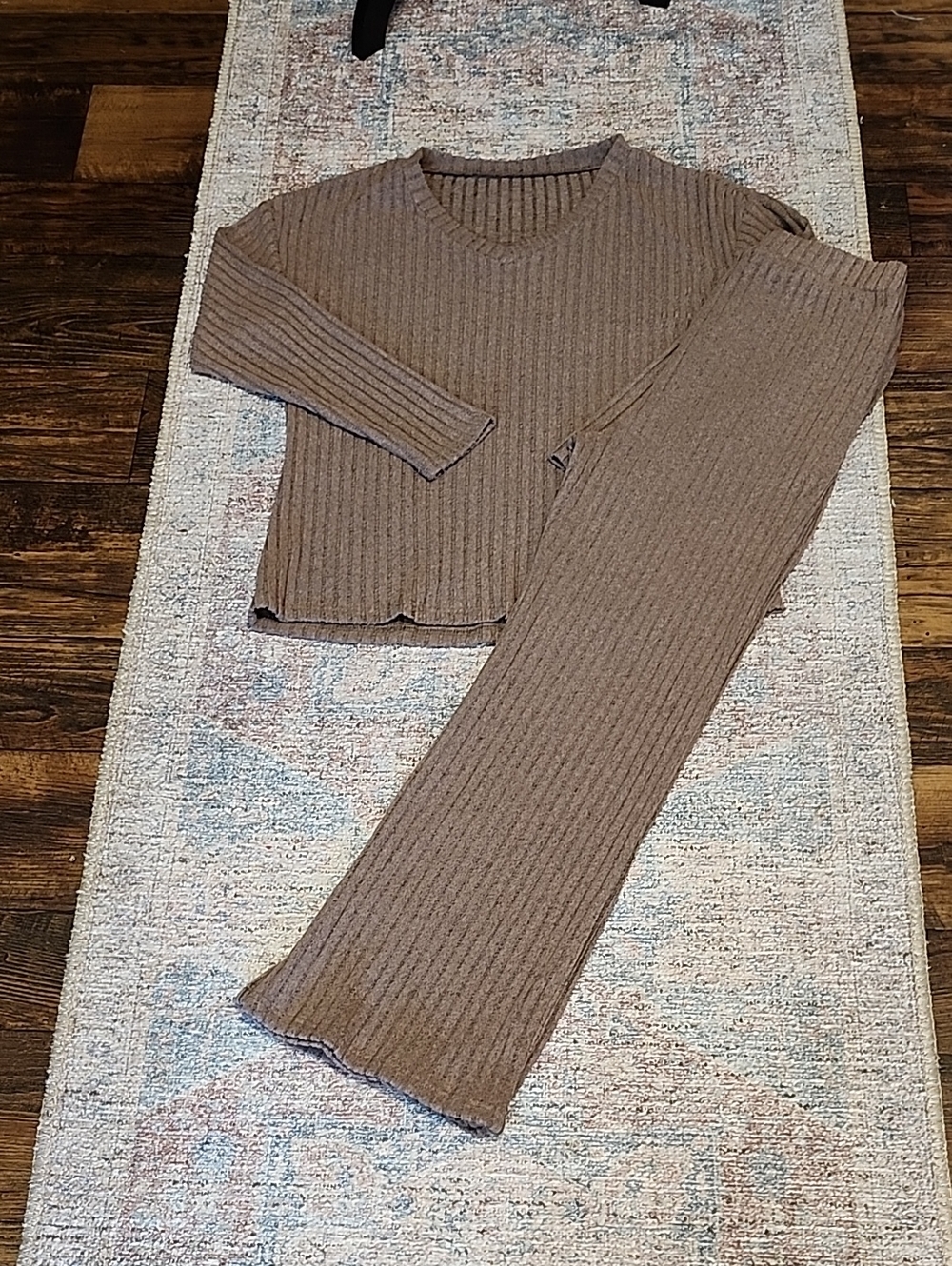 Source Unknown Rib-Knit Brown Women’s Pantsuit Set